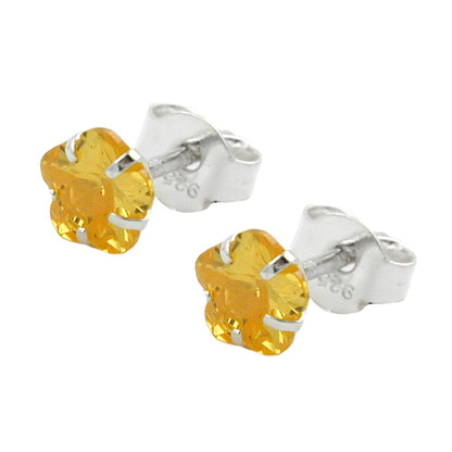 Stud earrings 5mm flower zirconia citrine yellow silver 925