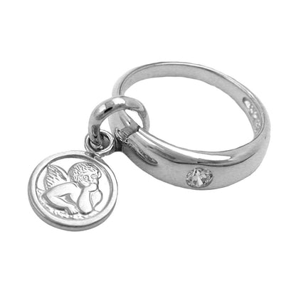 Pendant 12x3mm baptism ring with angel silver 925