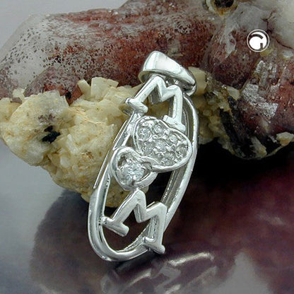 Pendant 23x9mm MOM with zirconias rhodium-plated silver 925