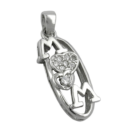 Pendant 23x9mm MOM with zirconias rhodium-plated silver 925