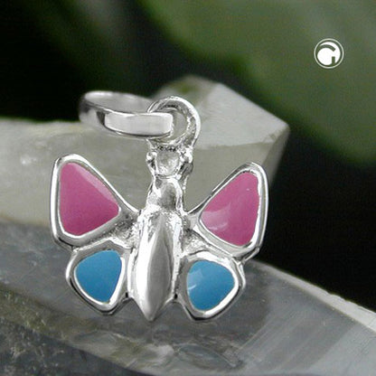 Pendant 7x8mm butterfly light blue-pink silver 925