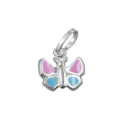 Pendant 7x8mm butterfly light blue-pink silver 925
