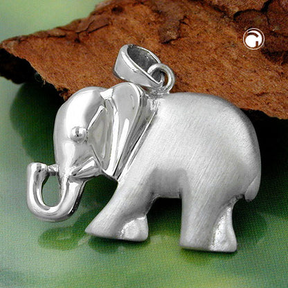 Pendant 16x21mm elephant matt-shiny rhodium-plated silver 925