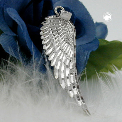Pendant 37x12mm wings diamond-cut rhodium-plated silver 925