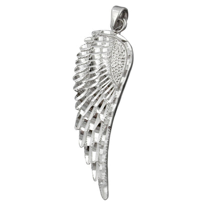 Pendant 37x12mm wings diamond-cut rhodium-plated silver 925