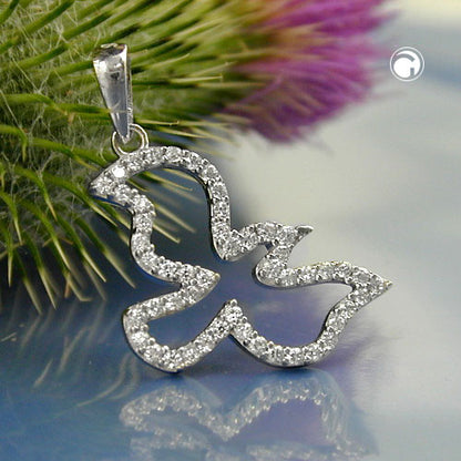 Pendant 19x14mm bird with zirconias rhodium-plated silver 925