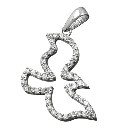 Pendant 19x14mm bird with zirconias rhodium-plated silver 925