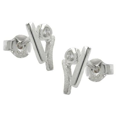Stud earrings 10x5.5mm zirconia matt-shiny silver 925