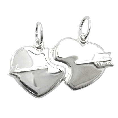 Pendant 30x16mm double pendant 2 hearts with arrow shiny silver 925