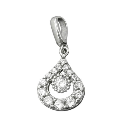 Pendant 12x9mm drop with zirconias rhodium-plated silver 925