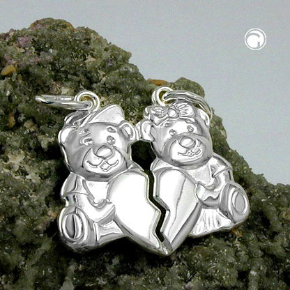 Pendant 21x19mm double pendant 2 bears with heart silver 925