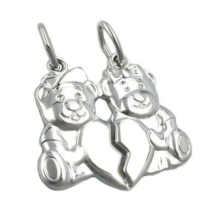 Pendant 21x19mm double pendant 2 bears with heart silver 925