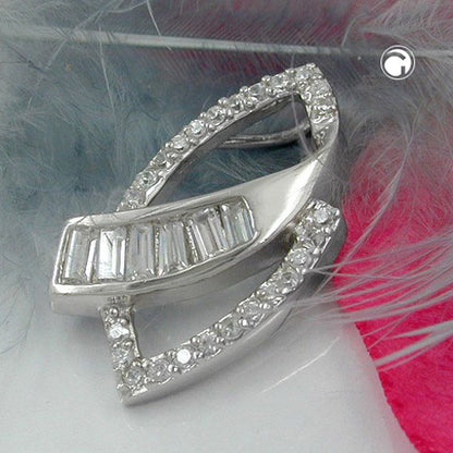 Pendant 29x18mm many zirconias shiny rhodium-plated silver 925