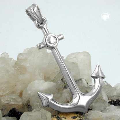 Pendant 36x25mm large anchor rhodium-plated silver 925