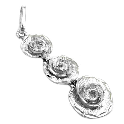Pendant 29x10mm 3 flowers shiny rhodium-plated silver 925