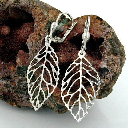 Ear leverback earrings earrings 42x14mm openwork leaf silver 925