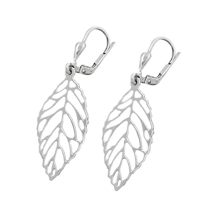 Ear leverback earrings earrings 42x14mm openwork leaf silver 925
