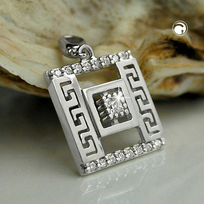 Pendant 12x12mm Roman pattern with zirconias rhodium-plated silver 925