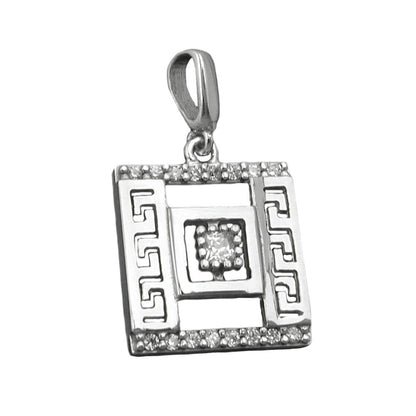 Pendant 12x12mm Roman pattern with zirconias rhodium-plated silver 925