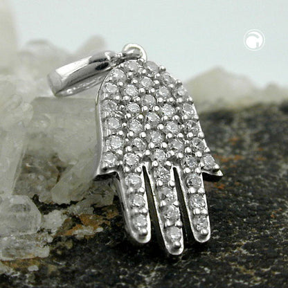 Pendant 15x10mm symbol hand with zirconias silver 925