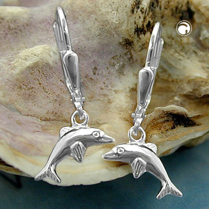 Ear leverback earrings earrings 25x7mm dolphin right-left shiny silver 925
