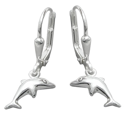 Ear leverback earrings earrings 25x7mm dolphin right-left shiny silver 925