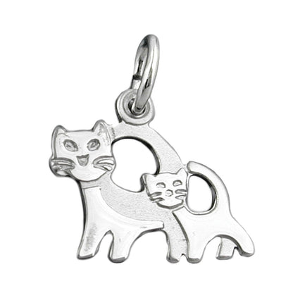 Pendant 12x13mm cat pair matt-shiny rhodium-plated silver 925