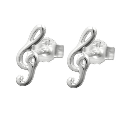 Ear studs earring 9x3mm treble clef silver 925