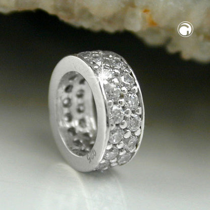 Pendant 9x3mm baptism ring zirconias rhodium-plated silver 925