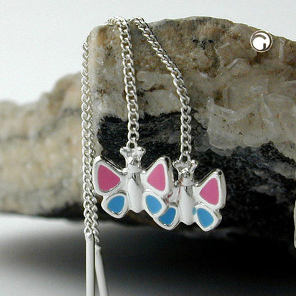 Pull-through earring 62x8mm butterfly colored lacquered silver 925