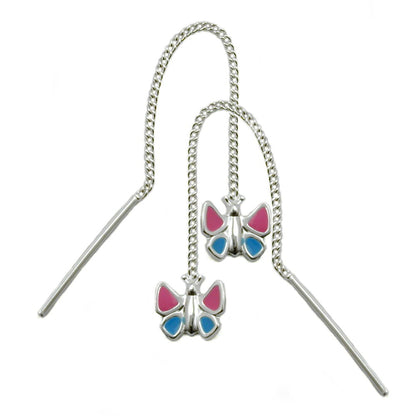 Pull-through earring 62x8mm butterfly colored lacquered silver 925