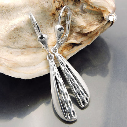Ear leverback earrings earrings 36x5mm diamond-coated shiny silver 925