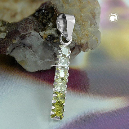 Pendant 18x3mm zirconias olive tones silver 925