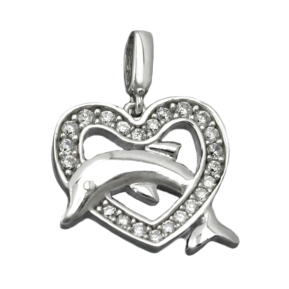 Pendant 14x15mm heart with dolphin rhodium-plated silver 925