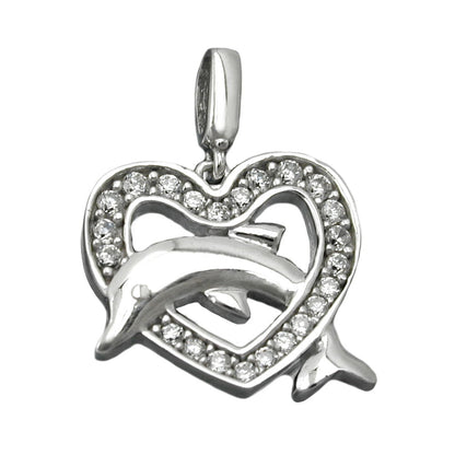 Pendant 14x15mm heart with dolphin rhodium-plated silver 925