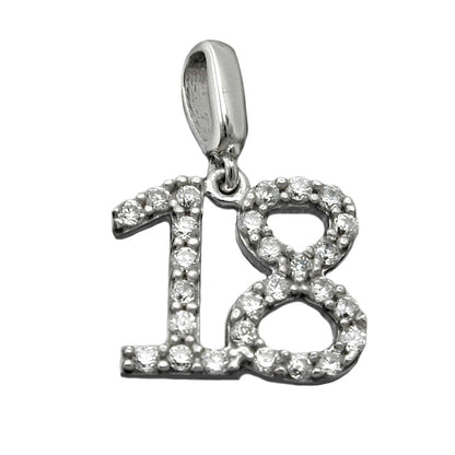 Pendant 10x11mm number 18 rhodium-plated silver 925