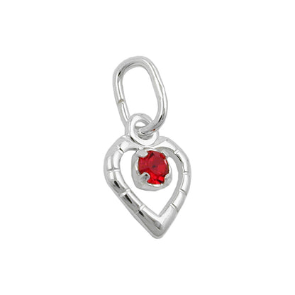 Pendant 8x6mm heart with red glass stone silver 925