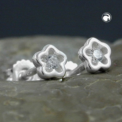 Stud earring 5mm children's earring flower with zirconia silver 925