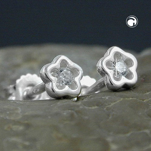 Stud earring 5mm children's earring flower with zirconia silver 925