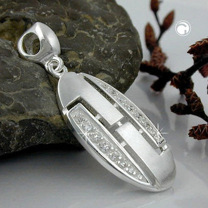 Pendant 26x12mm zirconia white matted silver 925