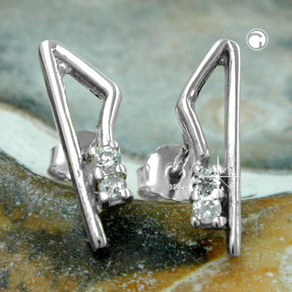 Stud earrings 17x5mm with 2 zirconias white shiny silver 925