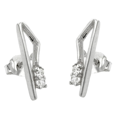 Stud earrings 17x5mm with 2 zirconias white shiny silver 925