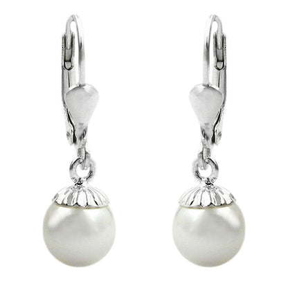 Ear leverback earrings earrings 24x7.5mm pendant with imitation pearl silver 925