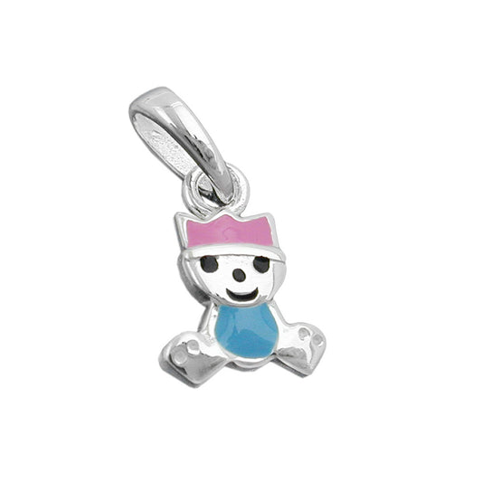 Pendant 11x7mm little king pink-light blue lacquered silver 925