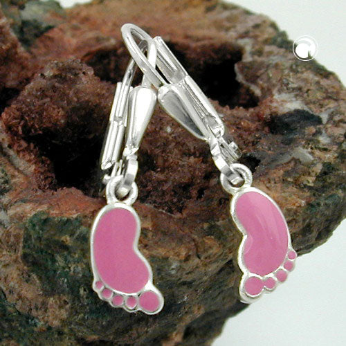 Ear clip earrings 23x5mm foot pink lacquered silver 925