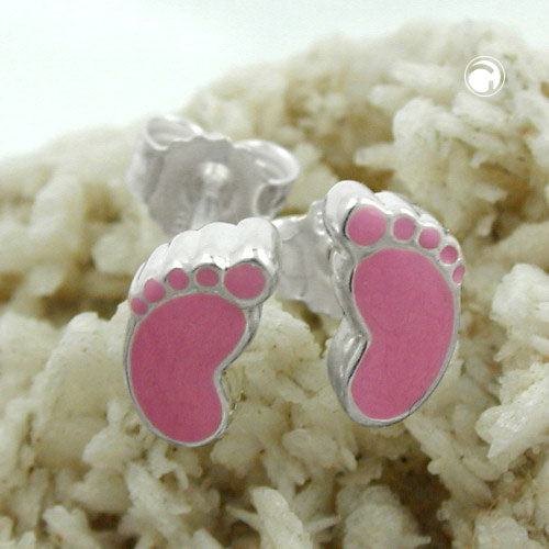 Stud earring 7x4mm children's earring foot pink lacquered silver 925