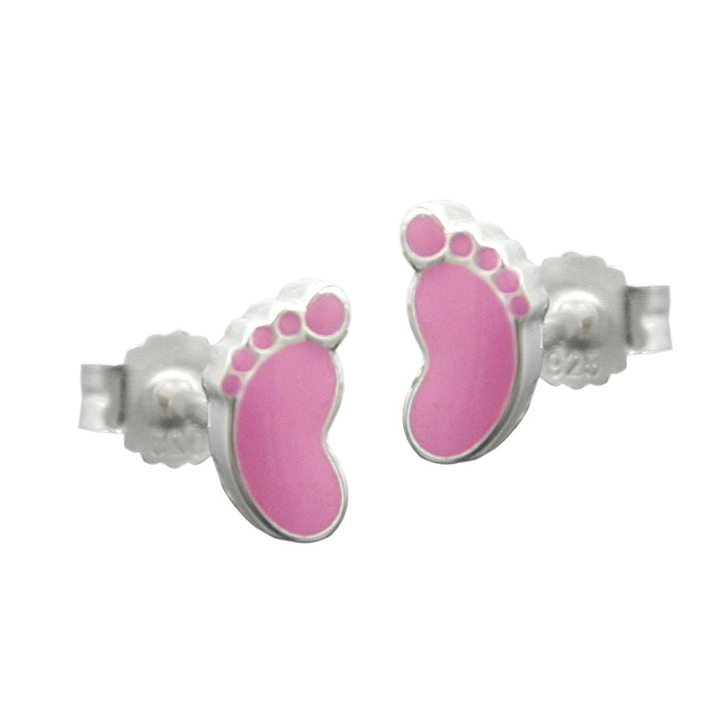 Stud earring 7x4mm children's earring foot pink lacquered silver 925
