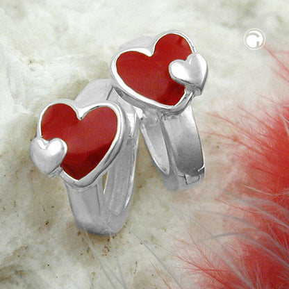Creole 11x2mm folding hinge heart red-colored lacquered silver 925