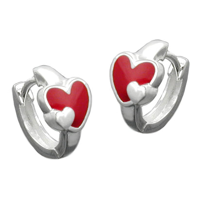Creole 11x2mm folding hinge heart red-colored lacquered silver 925