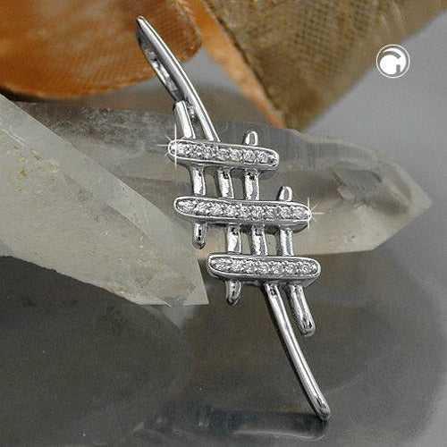 Pendant 40x11mm with zirconias shiny rhodium-plated silver 925